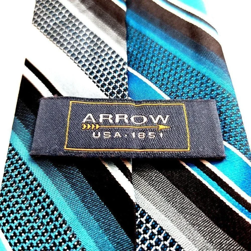 Arrow Woven‎ Teal White Gray Black Striped Silk Tie